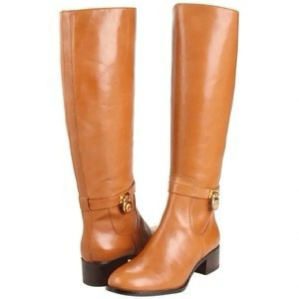 Michael Kors Genuine Leather Hamilton Riding Brown Leather Knee-High Boots - Picture 2 of 12